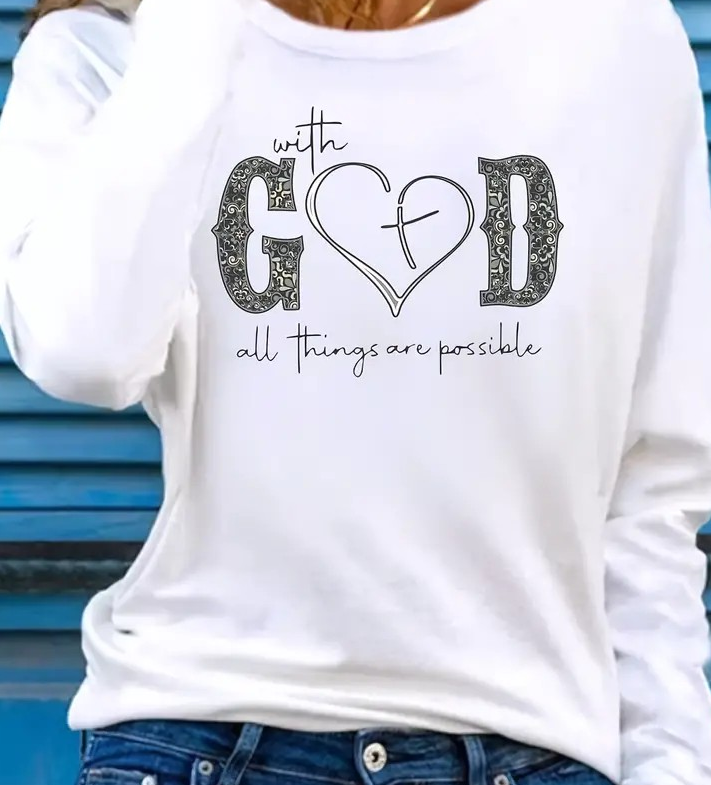 T-Shirt Long Sleeve With God All Things Are Possible (L)