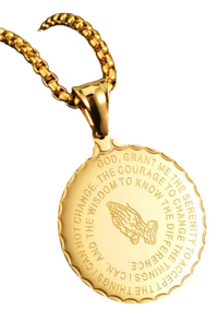 Serenity Prayer Necklace with Praying Hands - Gold