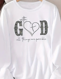 T-Shirt Long Sleeve With God All Things Are Possible (L)